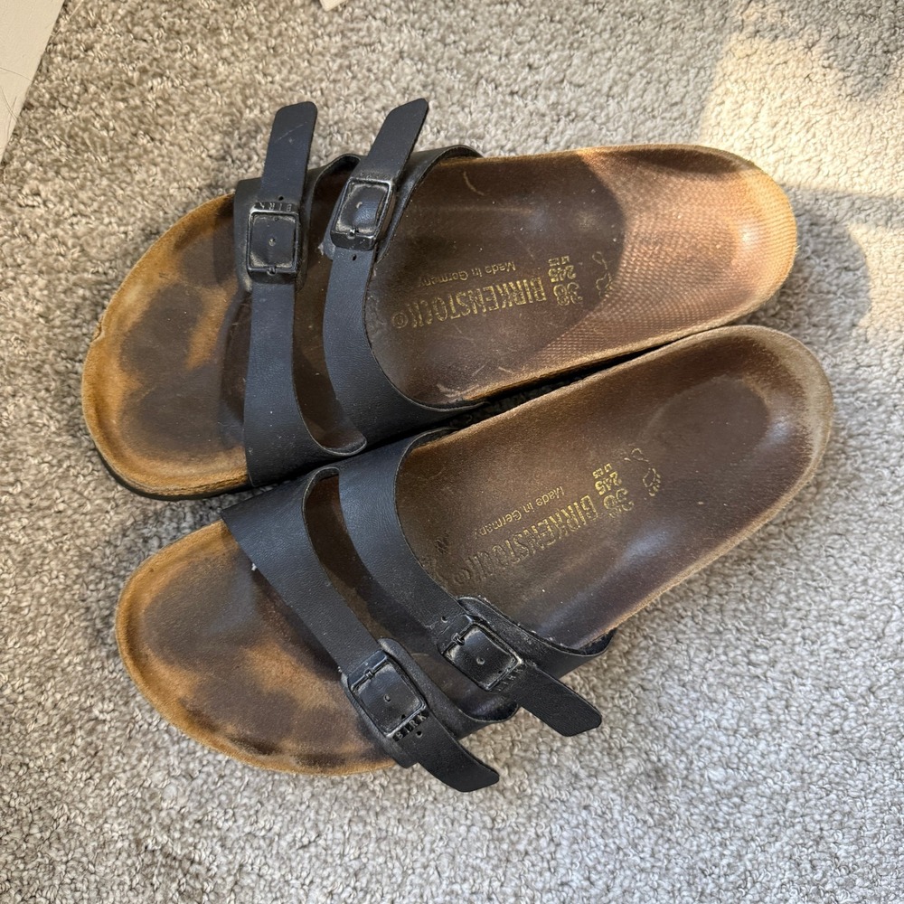 Birkenstock Ibiza Black Leather Double Strap‎ Cork Footbed Sandals 38 Comfy - Picture 2 of 10